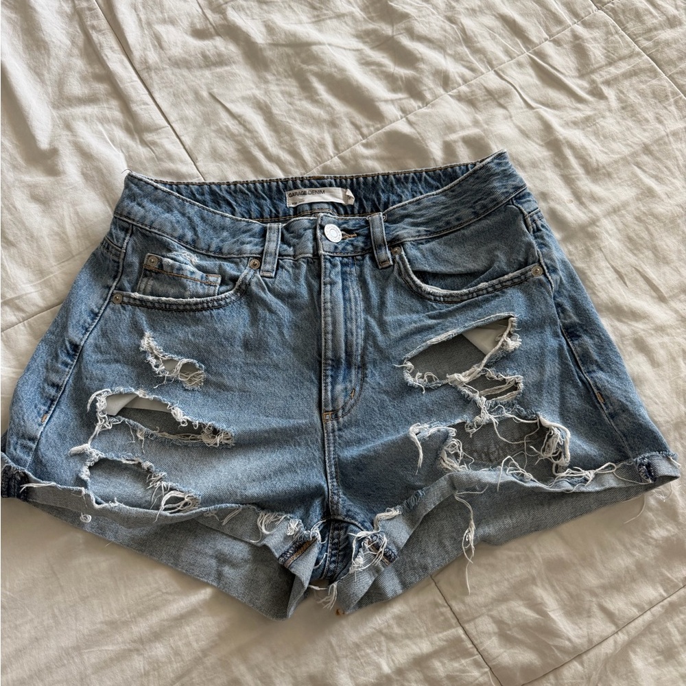 Garage distressed denim "mom" shorts